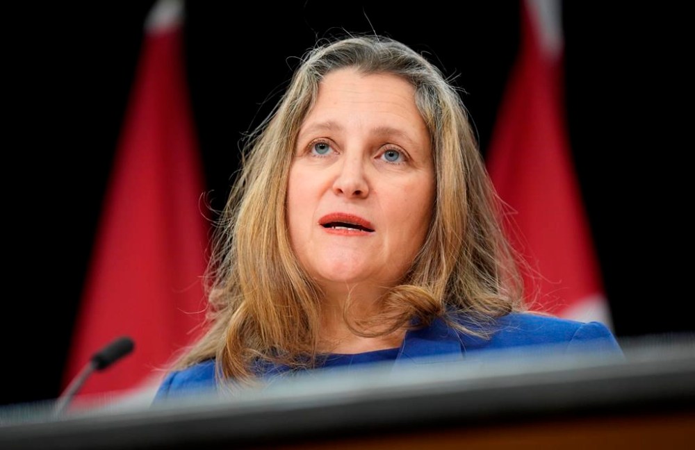 Deputy Prime Minister and Finance Minister Chrystia Freeland speaks with reporters in Ottawa, Tuesday, Dec. 10, 2024. THE CANADIAN PRESS/Adrian Wyld