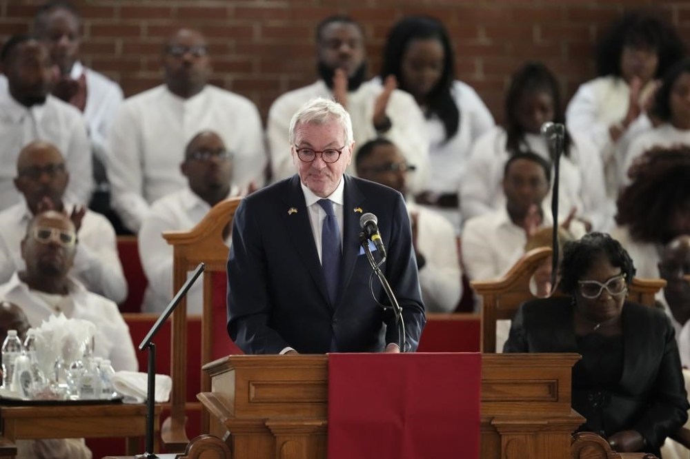 FILE - New Jersey Gov. Phil Murphy speaks during a ceremony celebrating the life of gospel singer Cissy Houston, at the New Hope Baptist Church in Newark, N.J., Oct. 17, 2024. (Photo by Charles Sykes/Invision/AP File)