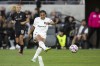 FILE - NJ/NY Gotham FC forward Lynn Williams shoots during an NWSL soccer match against Angel City FC Sunday, March 26, 2023, in Los Angeles. (AP Photo/Kyusung Gong, File)