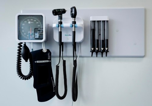 Medical tools are pictured in an exam room at a health clinic in Calgary, Friday, July 14, 2023. The mayor of the suburban Victoria community of Colwood says an 