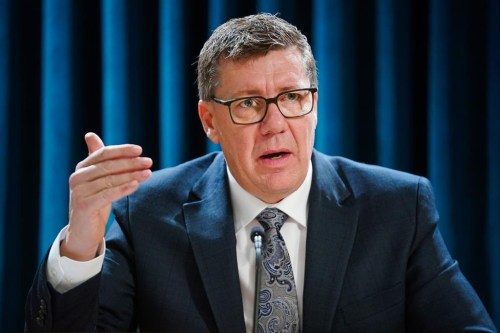 Saskatchewan Premier Scott Moe gestures while speaking during a press conference before Speech from the Throne in Regina, Monday, Nov. 25, 2024. THE CANADIAN PRESS/Heywood Yu