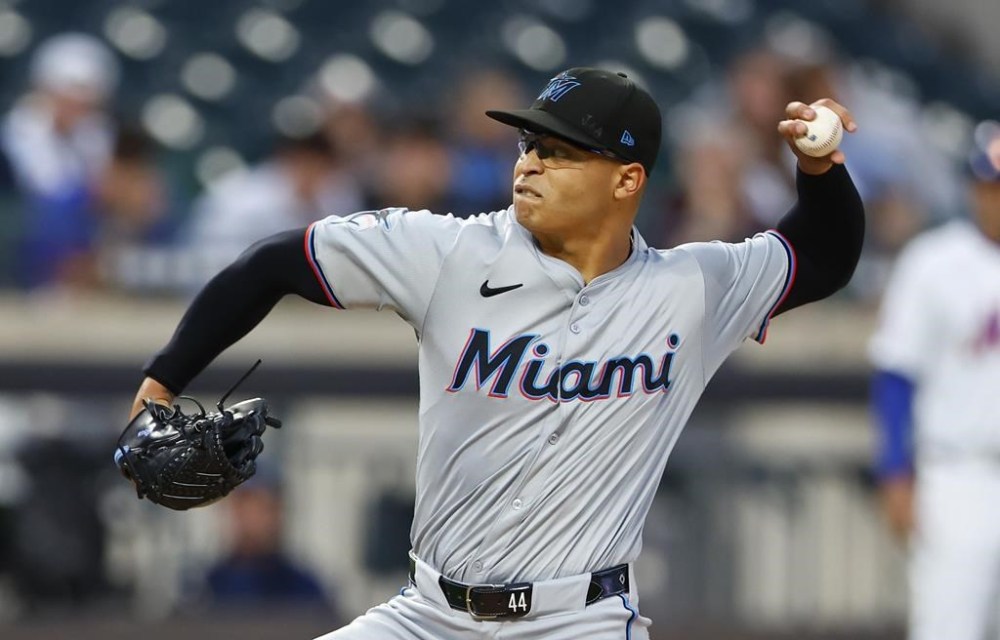 FILE - Miami Marlins' Jesús Luzardo pitches against the New York Mets during the first inning of a baseball game, Tuesday, June 11, 2024, in New York. (AP Photo/Noah K. Murray, File)