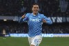 Napoli's Giacomo Raspadori celebrates after scoring the opening goal during the Serie A soccer match between Napoli and Venezia at the Diego Armando Maradona Stadium in Naples, Italy Sunday Dec. 29, 2024. (Alessandro Garofalo/LaPresse via AP)