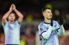 Arsenal's Gabriel Martinelli applauds after the English Premier League soccer match between Brentford and Arsenal at the Gtech Community stadium in London, Wednesday, Jan. 1, 2025. (AP Photo/Kirsty Wigglesworth)