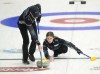 Jaelyn Cotter and her father Jim Cotter in action at the Canadian mixed doubles curling trials in Liverpool, N.S. on Thursday, Jan.2, 2025. THE CANADIAN PRESS/HO-Michael Burns **MANDATORY CREDIT**