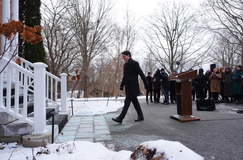Prime Minister Justin Trudeau leaves a news conference after announcing his resignation as Liberal leader outside Rideau Cottage in Ottawa on Monday, Jan. 6, 2025. THE CANADIAN PRESS/Sean Kilpatrick