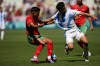 FILE - Argentina's Julio Soler, right, competes for the ball with Morocco's Ilias Akhomach during a men's Group B soccer match at Geoffroy-Guichard Stadium at the 2024 Summer Olympics in Saint-Etienne, France, July 24, 2024. (AP Photo/Silvia Izquierdo, File)
