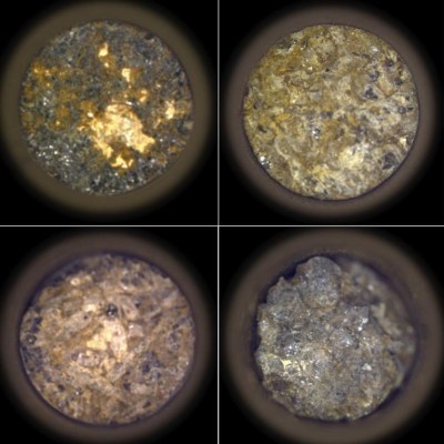 This photo combo from images provided by NASA shows Perseverance rover's Martian rock sample collection, top from left, acquired Sept. 8, 2021, acquired Dec. 22, 2021. Bottom from left: acquired Jan. 31, 2022, acquired Nov. 24, 2021. (NASA via AP)