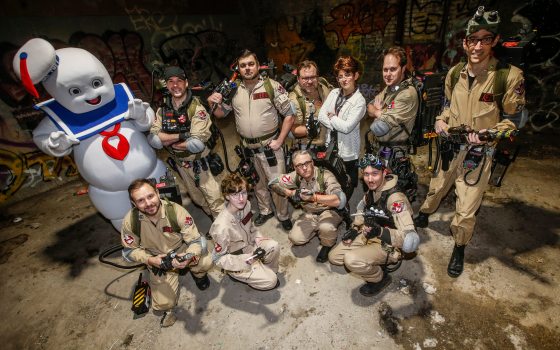 Winnipeg Ghostbusters, whose members solicit donations while dressed like characters from the movie franchise, raised nearly $38,000 for Manitoba charities in 2024. (John Woods / Free Press)