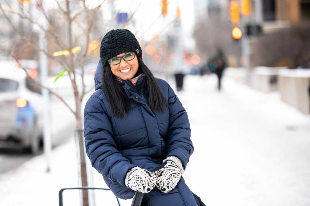 Singer Beverley Wynne sang her first sporting-event national anthem at a Blue Bombers game in 1996, and has since stepped up to the mic for the Jets, the Goldeyes and the Minnesota Twins, among many other teams. (Mikaela MacKenzie / Free Press)