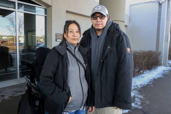 Geraldine Mason and her boyfriend, Clarence Hill, are headed back to Gods Lake Narrows Monday afternoon. Mason was incarcerated because she has tuberculosis. (Mike Deal / Free Press)