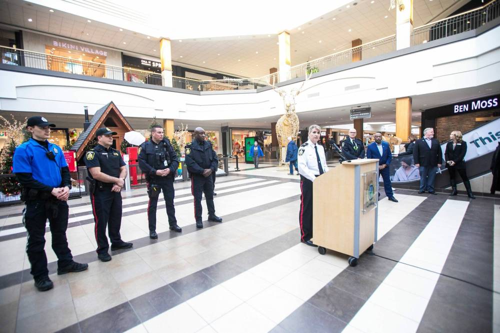 Jennifer McKinnon, inspector in the major crimes division, announces increased police presence in shopping malls during the holiday shopping season. (Mikaela MacKenzie / Free Press)