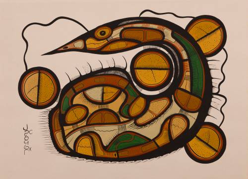 Sacred Loon by Josh Kakegamic; the Cree artist&rsquo;s bold lines and colours are distinctive.