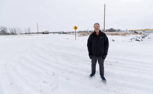 MIKE DEAL / FREE PRESS
                                Dave Hanson, owner of Sage Garden Greenhouses (3410 St. Mary&rsquo;s Road) has noticed a significant decrease in customers this fall and winter. Dave believes it&rsquo;s because customers are getting confused by the new St. Mary&rsquo;s Road interchange. He and other entrepreneurs in the area have decried the lack of signage..