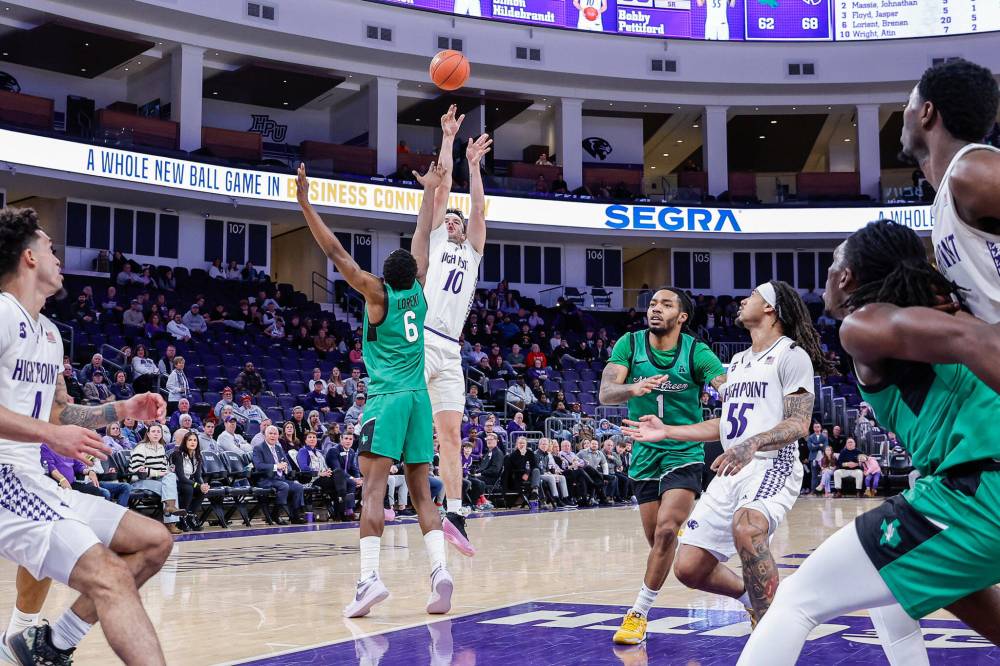 JEFF SOCHKO / HIGH POINT UNIVERSITY ATHLETICS
Simon Hildebrandt launches a shot against the University of North Texas.