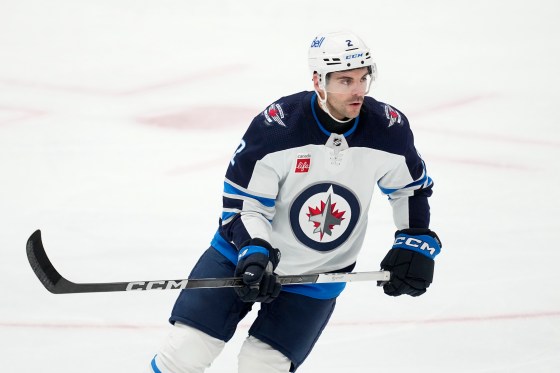 Jets defenceman Dylan DeMelo scored his first goal of the season on Monday and should be feeling confident against the Avalanche. (Tony Gutierrez/Associated Press files)