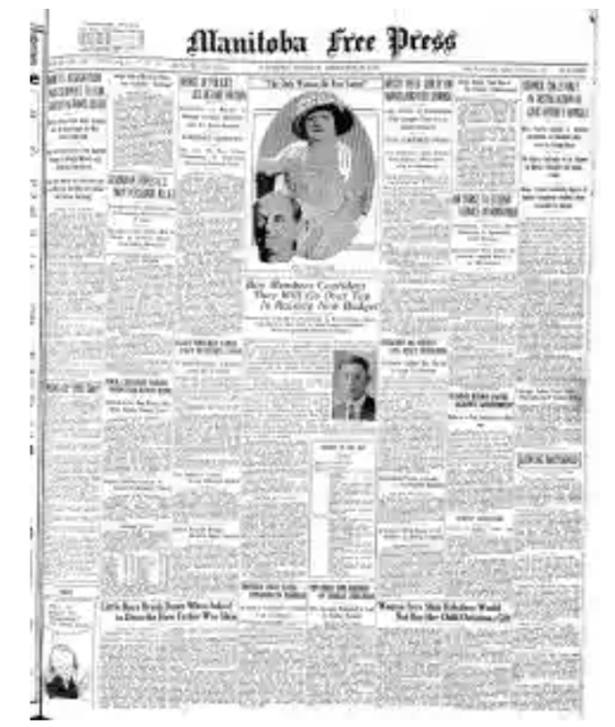 The front page of the Manitoba Free Press from Dec. 30, 1924.