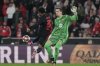Barcelona's Alejandro Balde collides with Barcelona's goalkeeper Wojciech Szczęsny during a Champions League opening phase soccer match between SL Benfica and FC Barcelona at the Luz stadium in Lisbon, Tuesday, Jan. 21, 2025. (AP Photo/Armando Franca)