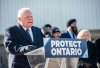 Ontario Premier Doug Ford speaks to the press at Triple M Metal in Brampton on Saturday Feb. 1, 2025. THE CANADIAN PRESS/Eduardo Lima