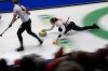 Canada skip Rachel Homan delivers a stone in World Women's Curling Championship action against New Zealand in Sydney, N.S. on Thursday, March 21, 2024. THE CANADIAN PRESS/Frank Gunn