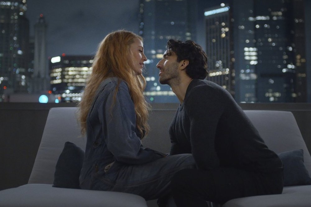 This image released by Sony Pictures shows Justin Baldoni, right, and Blake Lively in a scene from