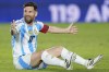 FILE - Argentina's Lionel Messi reacts during a qualifying soccer match for the FIFA World Cup 2026 against Paraguay in Asuncion, Paraguay, Thursday, Nov. 14, 2024. (AP Photo/Jorge Saenz, File)