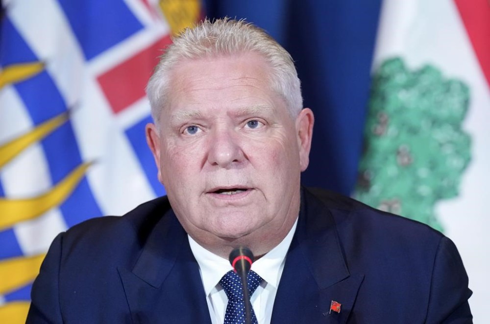 Ontario Premier Doug Ford speaks to the media during the fall meetings of Canada's premiers in Toronto, Monday, Dec. 16, 2024. Ford is pitching U.S. president-elect Donald Trump on a vision to supply the two nations with energy. THE CANADIAN PRESS/Nathan Denette