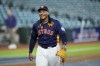 FILE - Houston Astros pitcher Luis Garcia smiles after throwing live batting practice before a baseball game against the Minnesota Twins Friday, May 31, 2024, in Houston. (AP Photo/David J. Phillip, File)