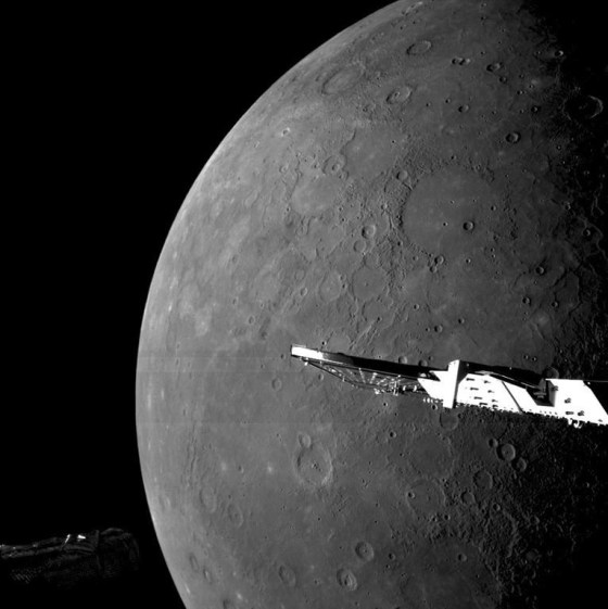 A close-up photo of Mercury showing northern plains taken by the European-Japanese spacecraft BepiColombo. (European Space Agency via The Associated Press)