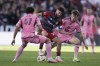 Toronto FC's Jonathan Osorio controls the ball as Inter Miami midfielders David Ruiz (41) and Robert Taylor (16) challenge during first-half MLS action in Toronto on Saturday, October 5, 2024. THE CANADIAN PRESS/Chris Young