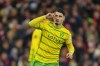 FILE - Norwich City's Borja Sainz celebrates after scoring his side's second goal during the English FA Cup fourth round soccer match between Liverpool and Norwich, at Anfield stadium in Liverpool, England, Sunday, Jan. 28, 2024. (AP Photo/Jon Super, File)