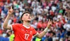 FILE - Switzerland's Ruben Vargas celebrates scoring during a round of sixteen match between Switzerland and Italy at the Euro 2024 soccer tournament in Berlin, Germany, June 29, 2024. (Robert Michael/dpa via AP, File)