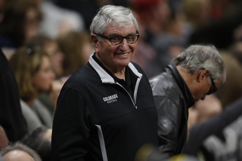 FILE - Retired Colorado head football coach Bill McCartney watches in the second half of an NCAA college basketball game, March 9, 2019, in Boulder, Colo. (AP Photo/David Zalubowski, File)