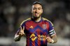 FILE - Real Salt Lake forward Cristian Arango celebrates his goal against the LA Galaxy during the first half of an MLS soccer match Saturday, May 11, 2024, in Carson, Calif. (AP Photo/Ryan Sun, File)