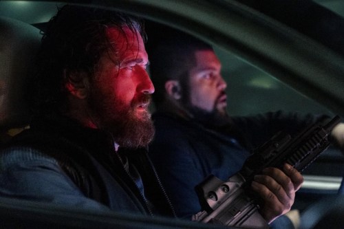 This image released by Lionsgate shows Gerard Butler, left, and O'Shea Jackson Jr. in a scene from 