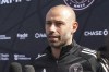 Inter Miami head coach Javier Mascherano speaks after a soccer practice session, Monday, Jan. 13, 2025, in Fort Lauderdale, Fla. (AP Photo/Marta Lavandier)