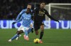 Verona's Ami Sarr controls the ball, during the Italian Serie A soccer match between Napoli and Venezia at the Diego Armando Maradona Stadium in Naples, Italy, Sunday, Jan. 12, 2025. (Alessandro Garofalo/LaPresse via AP)
