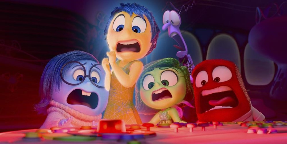 This image released by Disney/Pixar shows, from left, Sadness, voiced by Phyllis Smith, Joy, voiced by Amy Poehler, Disgust, voiced by Liza Lapira, Fear, voiced by Tony Hale and Anger, voiced by Lewis Black, in a scene from