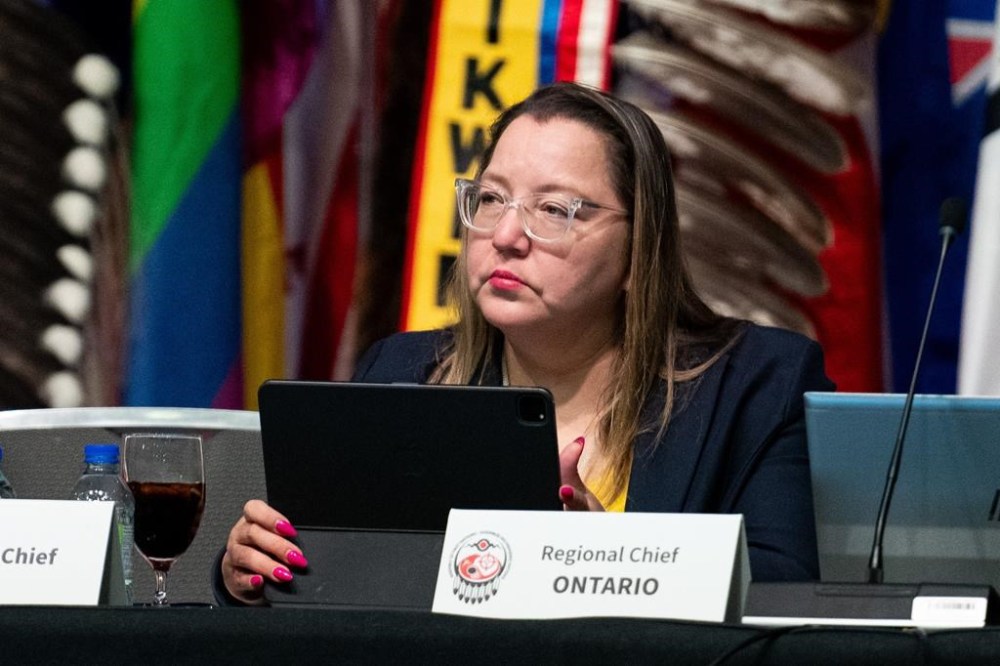 Assembly of First Nations National Chief Cindy Woodhouse Nepinak is seen during the first day of the AFN Special Chiefs Assembly in Ottawa, Tuesday, Dec. 3, 2024. Nepinak says First Nations should be at the centre of any discussions on how the country should respond to threats of tariffs and on territorial sovereignty by president-elect Donald Trump. CANADIAN PRESS/Spencer Colby