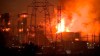 This image from video shows flames rising after a major fire erupted Thursday afternoon at the Moss Landing Power Plant, located about 77 miles (about 124 kilometers) south of San Francisco, Thursday, Jan.16, 2025. (KSBW via AP)