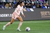 FILE - Angel City FC forward Christen Press plays during the second half of an NWSL soccer match Friday, Oct. 4, 2024, in Seattle. (AP Photo/Lindsey Wasson, File)