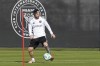 Inter Miami forward Lionel Messi kicks the ball during a soccer practice session, Monday, Jan. 13, 2025, in Fort Lauderdale, Fla. (AP Photo/Marta Lavandier)