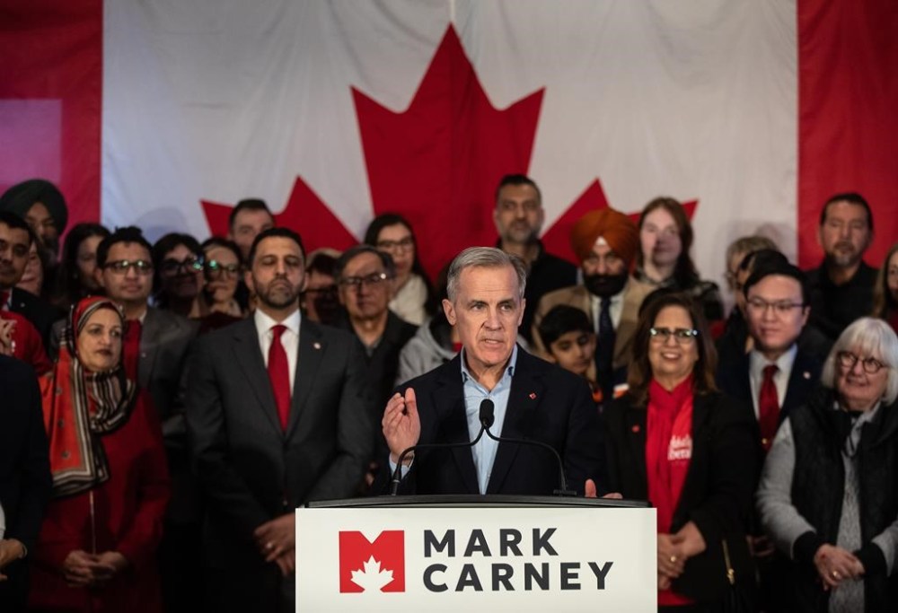 Mark Carney speaks during his Liberal leader campaign launch in Edmonton, on Thursday January 16, 2025.THE CANADIAN PRESS/Jason Franson