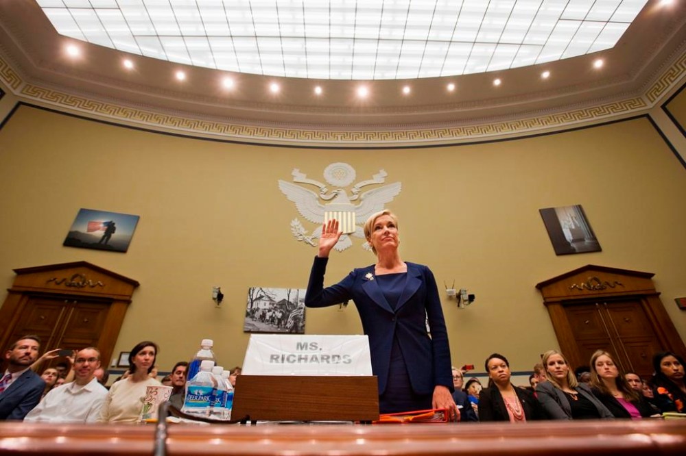 FILE - Planned Parenthood President Cecile Richards is sworn in on Capitol Hill in Washington, before testifying before the House Oversight and Government Reform Committee hearing on