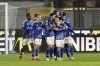 Como's Gabriel Strefezza, center right, celebrates scoring with teammates during the Serie A soccer match between Como and Udinese at the Giuseppe Sinigaglia stadium in Como, Italy, Monday Jan. 20, 2025. (Antonio Saia/LaPresse via AP)