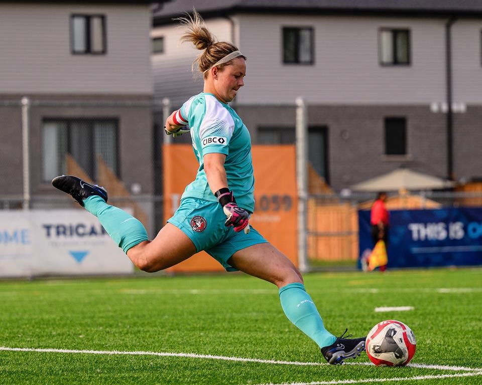 This undated handout photo shows goalkeeper Mollie Eriksson in action with North Mississauga SC of League1 Ontario. The former Swedish youth international has signed with Ottawa Rapid FC of the Northern Super League. THE CANADIAN PRESS/HO-Ottawa Rapid FC-Martin Bayzl **MANDATORY CREDIT**
