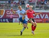 Halifax Wanderers defender Daniel Nimick, left, and Cavalry FC forward Tobias Warschewski vie for the ball during Canadian Premier League soccer action in Calgary in this August 10, 2024 handout photo. THE CANADIAN PRESS/HO - Calvary FC Media, Mike Sturk