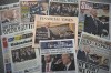 A selection of British national newspaper front pages showing reaction to President Trump's Inauguration in London, Tuesday, Jan. 21, 2025. (AP Photo/Alastair Grant)