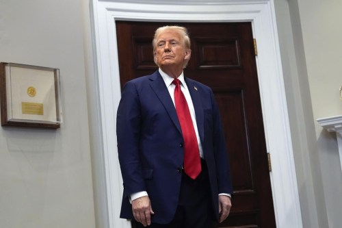 President Donald Trump listens in the Roosevelt Room at the White House, Tuesday, Jan. 21, 2025, in Washington. (AP Photo/Julia Demaree Nikhinson)