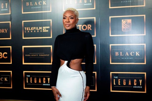 Jully Black poses for a photograph on the black carpet for The Legacy Awards, in Toronto, Sunday, Sept. 24, 2023. THE CANADIAN PRESS/Tijana Martin